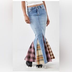 NWT BDG Light Blue Denim Skirt with Plaid Lining